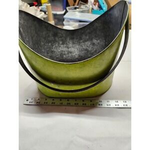 Unique Vintage Oblong Green Metal Bucket with handle